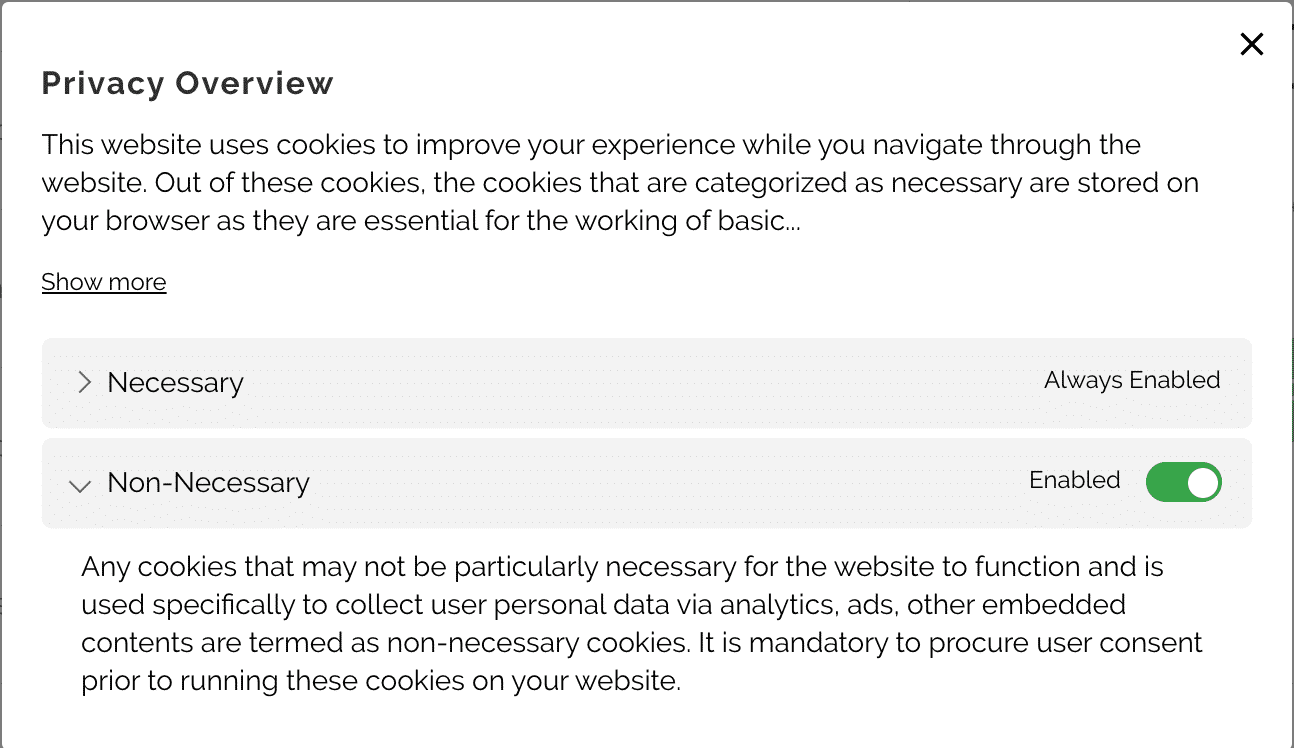 Cookie Policy popup