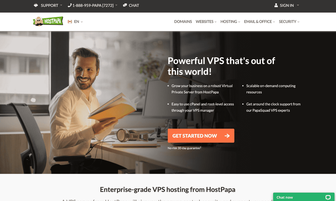 Hostpapa VPS Hosting website screenshot